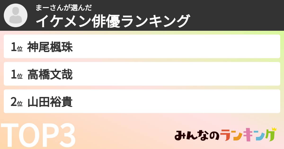 まーさんさんの「イケメン俳優ランキング」