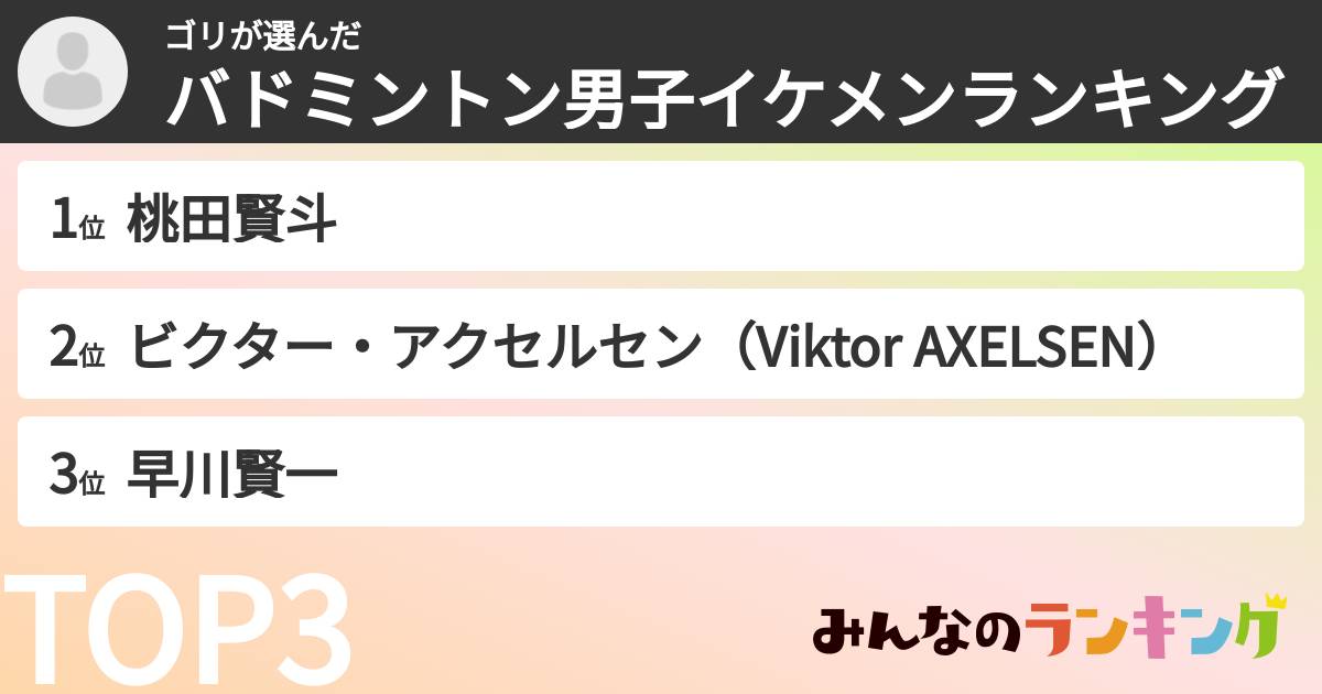 ゴリさんの「バドミントン男子イケメンランキング」