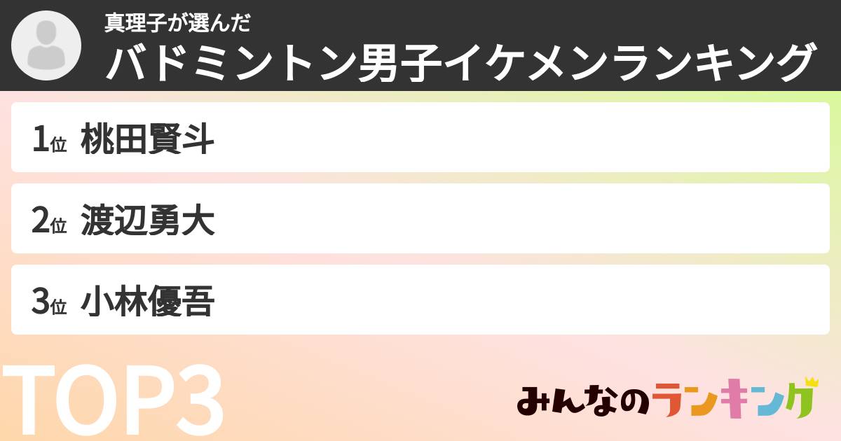 真理子さんの「バドミントン男子イケメンランキング」