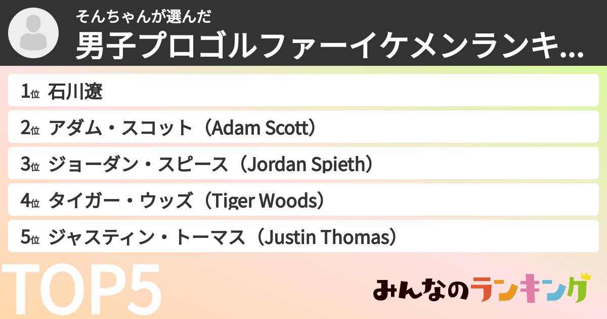 そんちゃんさんの「男子プロゴルファーイケメンランキング」