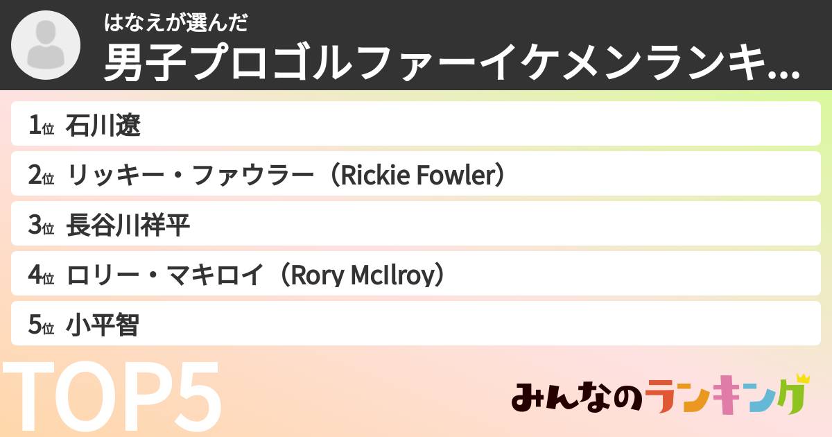 はなえさんの「男子プロゴルファーイケメンランキング」