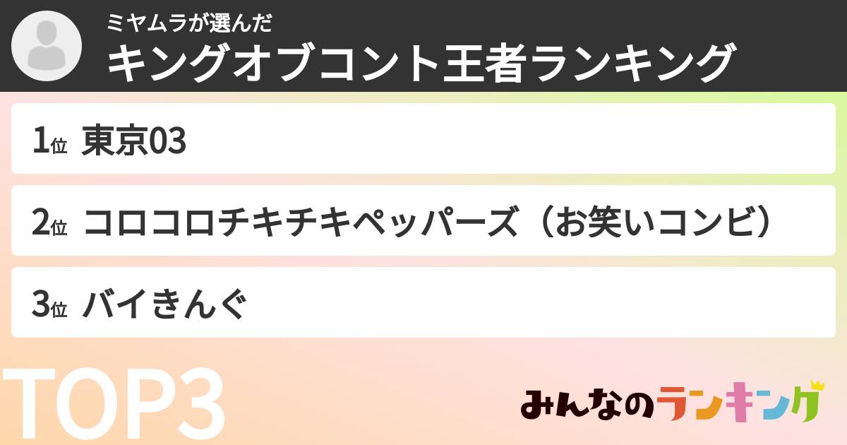 ミヤムラさんの「キングオブコント王者ランキング」