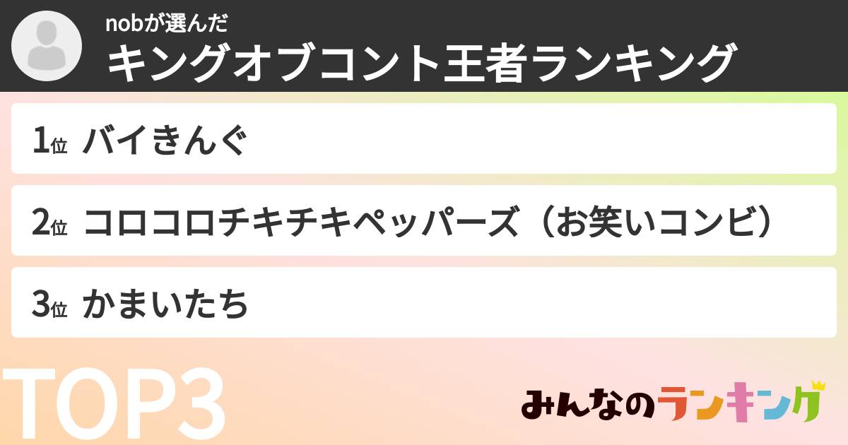 nobさんの「キングオブコント王者ランキング」
