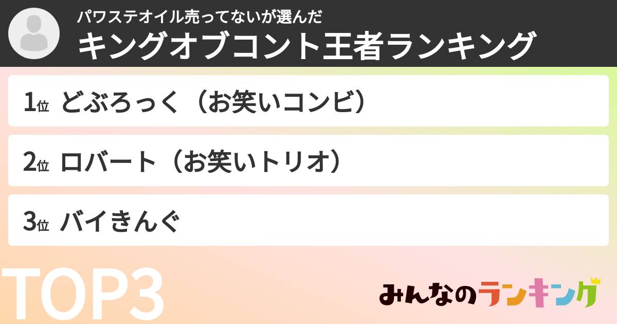 パワステオイル売ってないさんの「キングオブコント王者ランキング」