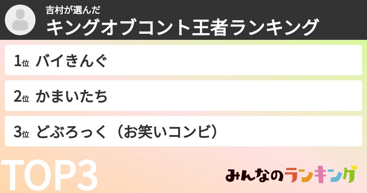 吉村さんの「キングオブコント王者ランキング」