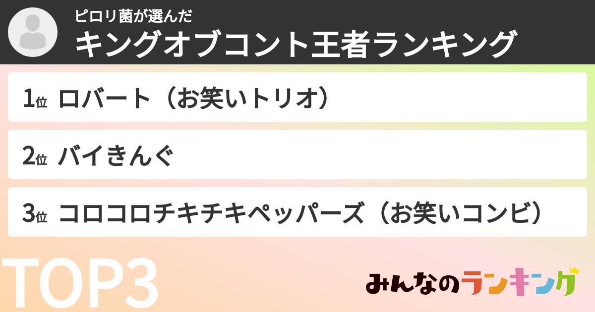 ピロリ菌さんの「キングオブコント王者ランキング」