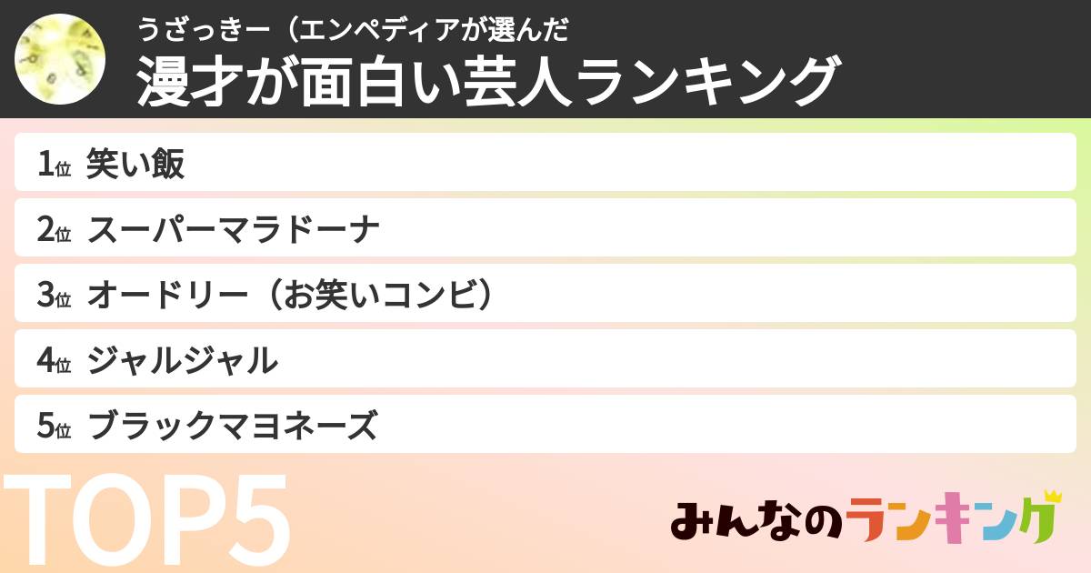 うざっきー（エンペディアさんの「漫才が面白い芸人ランキング」