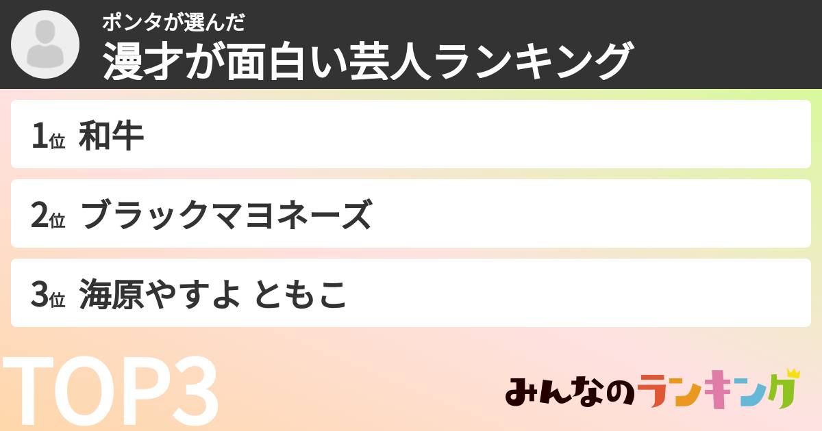 ポンタさんの「漫才が面白い芸人ランキング」