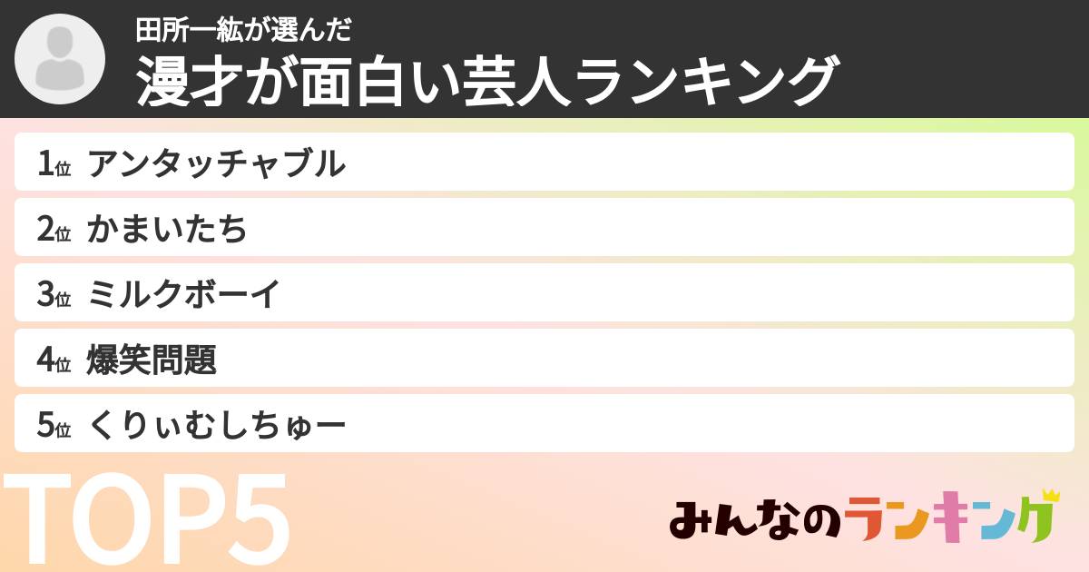 田所一紘さんの「漫才が面白い芸人ランキング」
