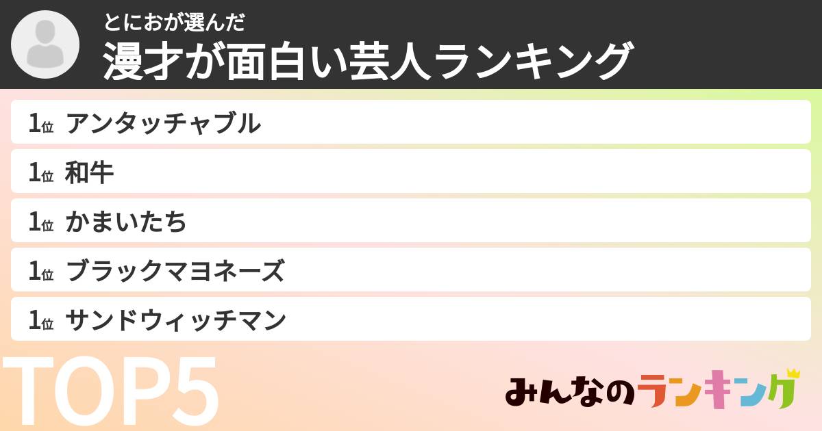 とにおさんの「漫才が面白い芸人ランキング」