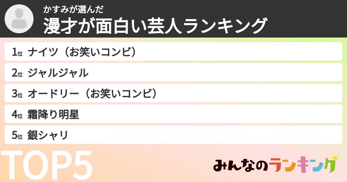 かすみさんの「漫才が面白い芸人ランキング」