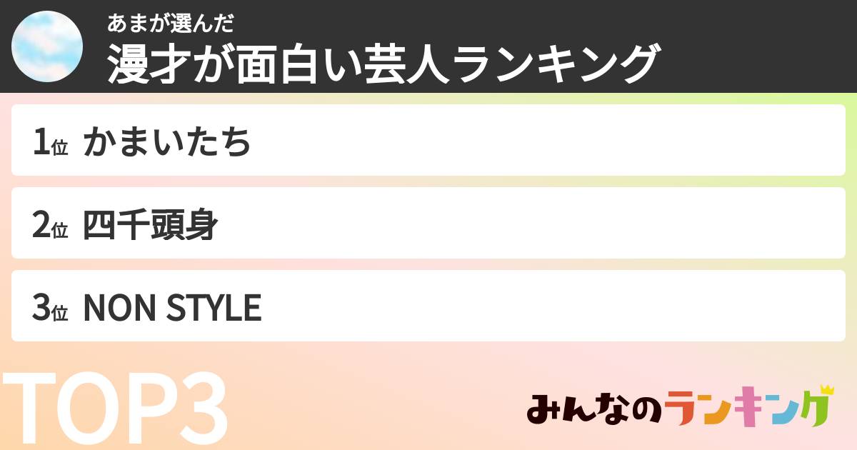 あまさんの「漫才が面白い芸人ランキング」
