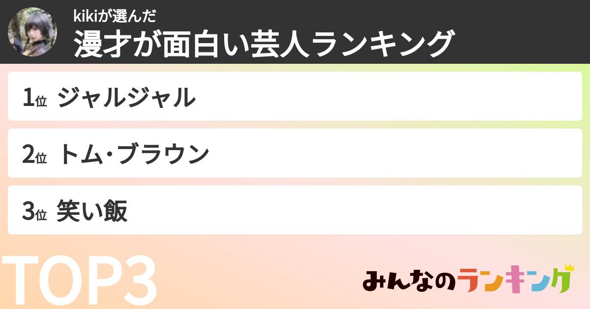 kikiさんの「漫才が面白い芸人ランキング」