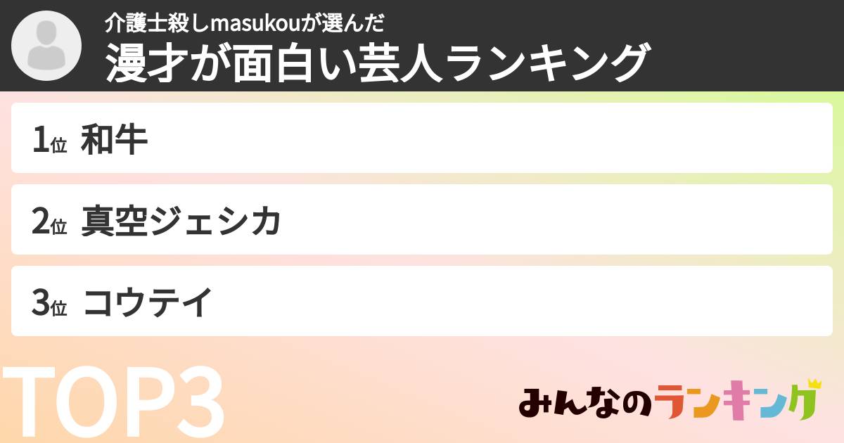 介護士殺しmasukouさんの「漫才が面白い芸人ランキング」