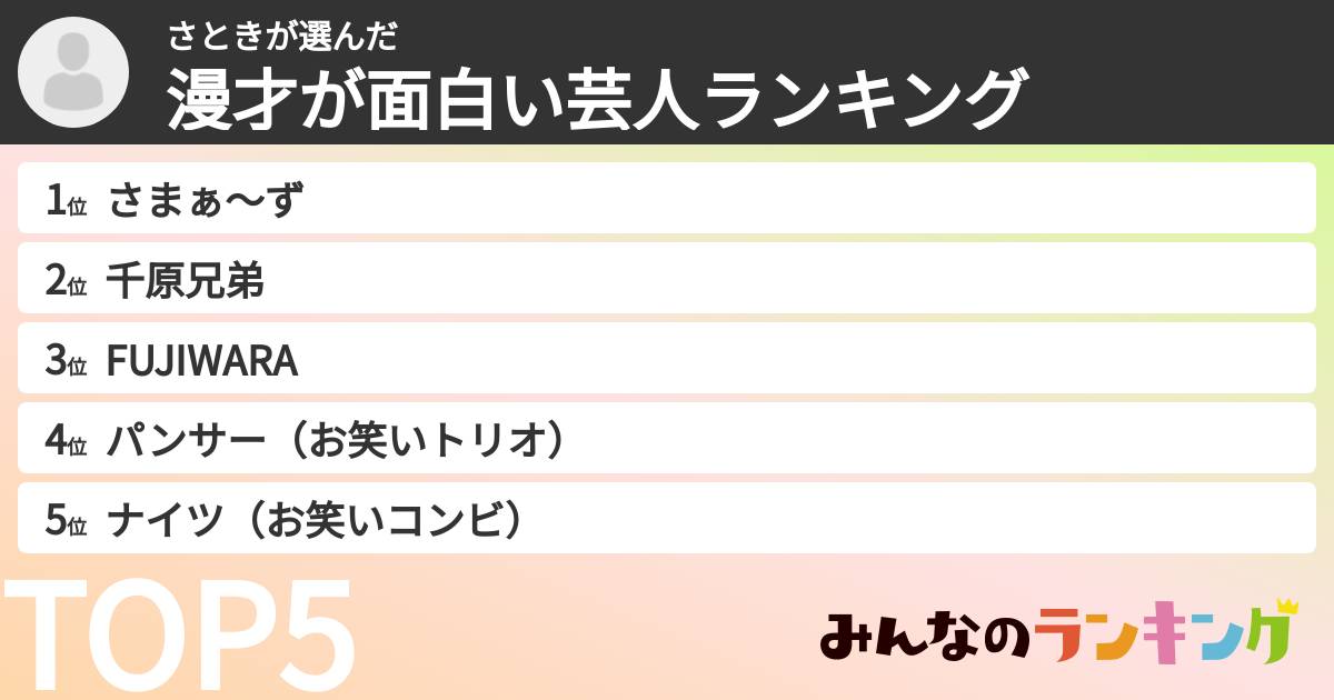 さときさんの「漫才が面白い芸人ランキング」