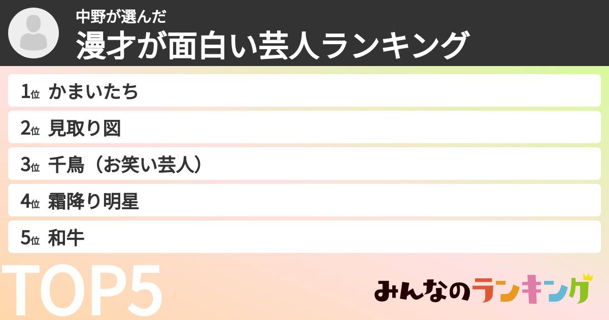 中野さんの「漫才が面白い芸人ランキング」