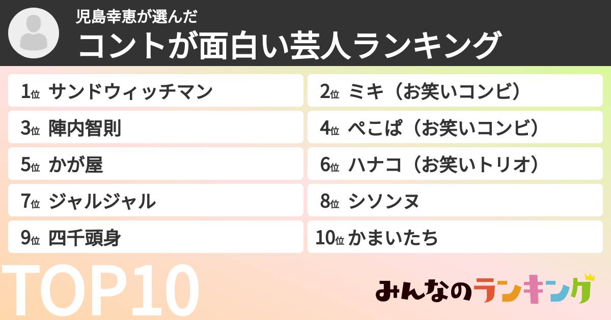 児島幸恵さんの「コントが面白い芸人ランキング」
