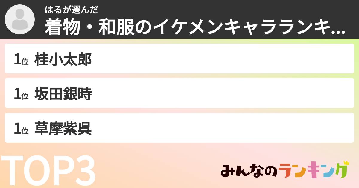 はるさんの「着物・和服のイケメンキャラランキング」