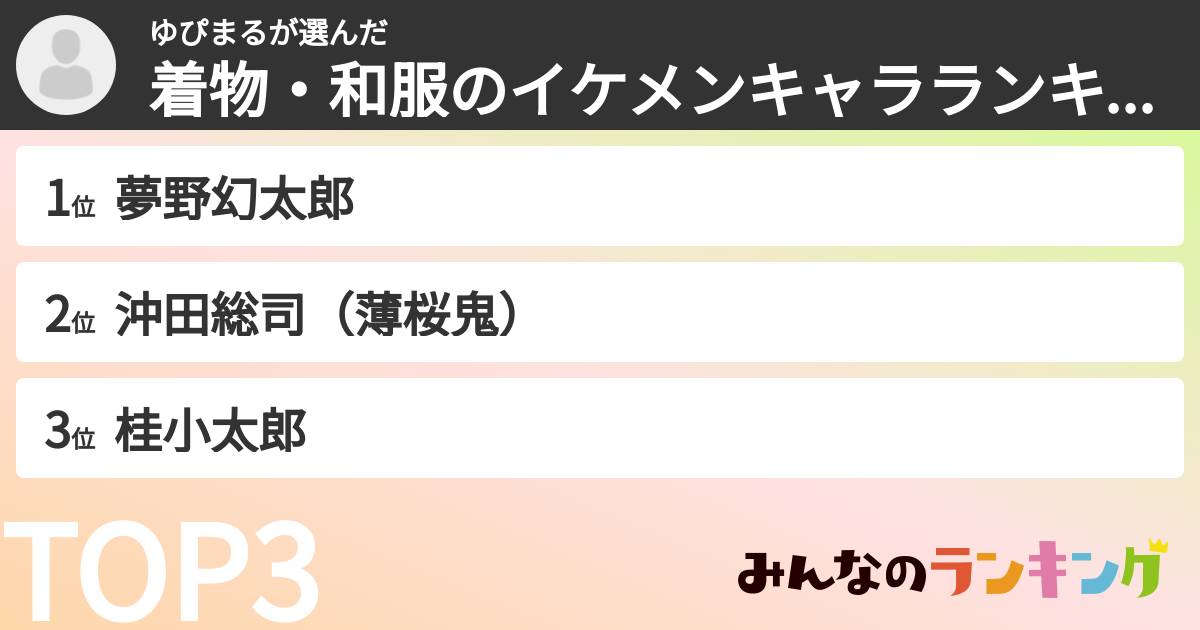 ゆぴまるさんの「着物・和服のイケメンキャラランキング」