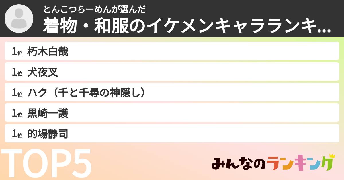 とんこつらーめんさんの「着物・和服のイケメンキャラランキング」