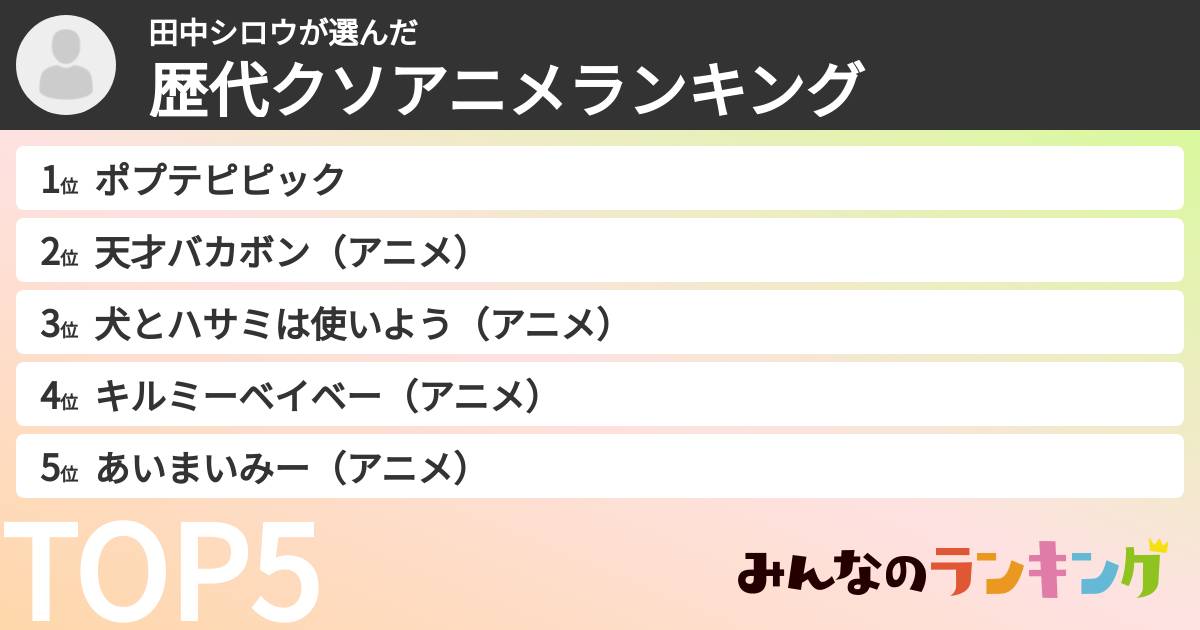 田中シロウさんの「歴代クソアニメランキング」