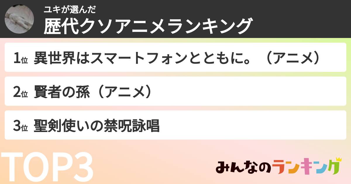 ユキさんの「歴代クソアニメランキング」