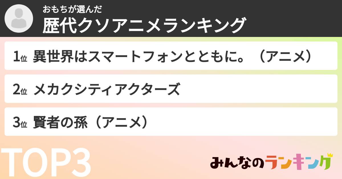 おもちさんの「歴代クソアニメランキング」