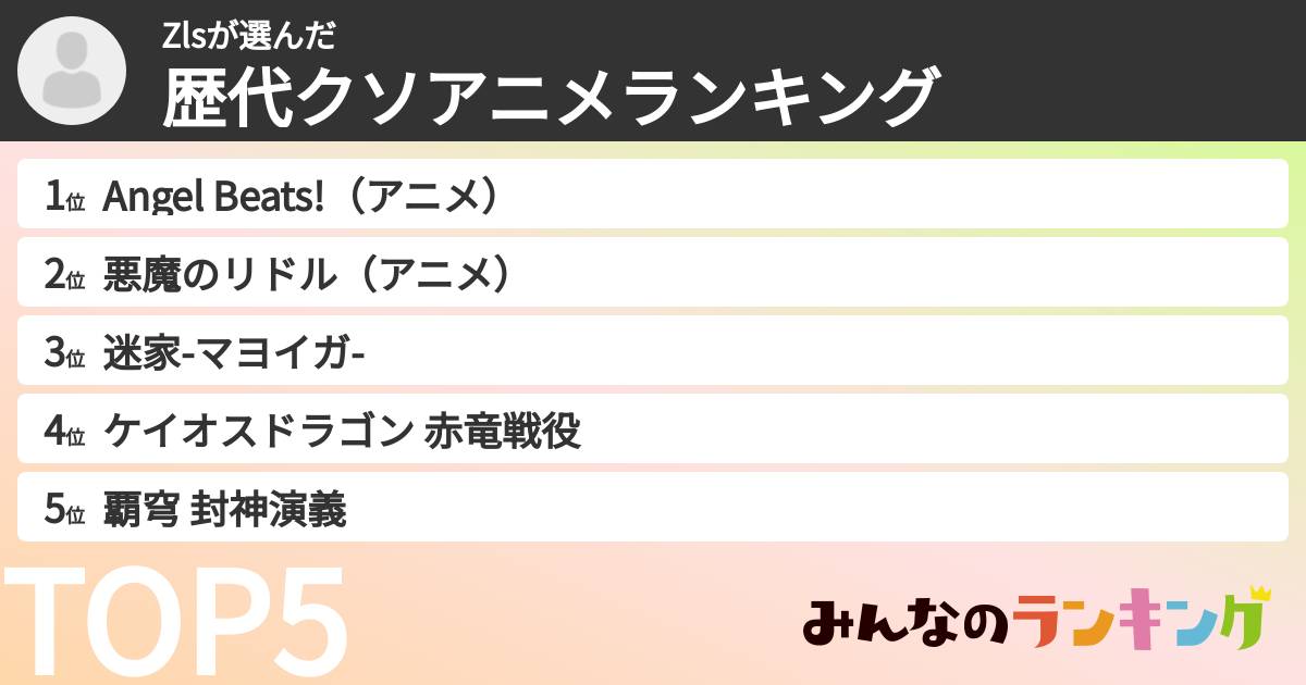 Zlsさんの「歴代クソアニメランキング」