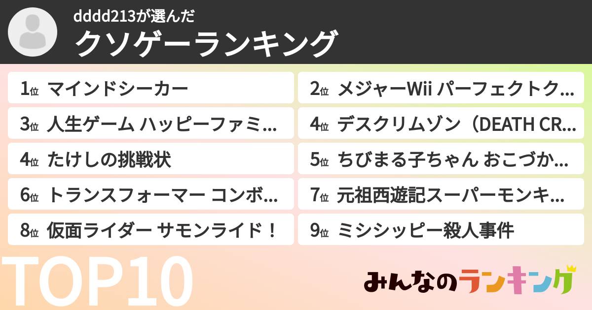 dddd213さんの「クソゲーランキング」