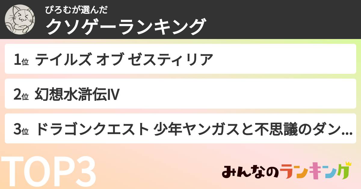 ぴろむさんの「クソゲーランキング」