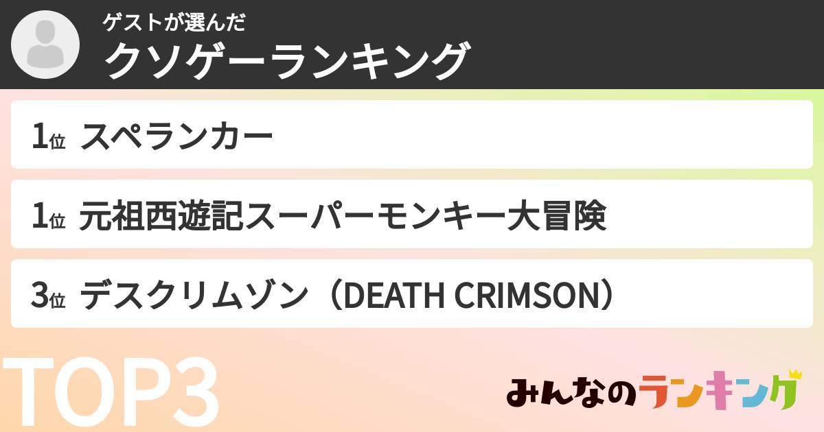 ゲストさんの「クソゲーランキング」