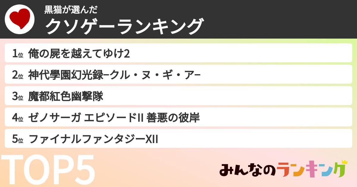 黒猫さんの「クソゲーランキング」