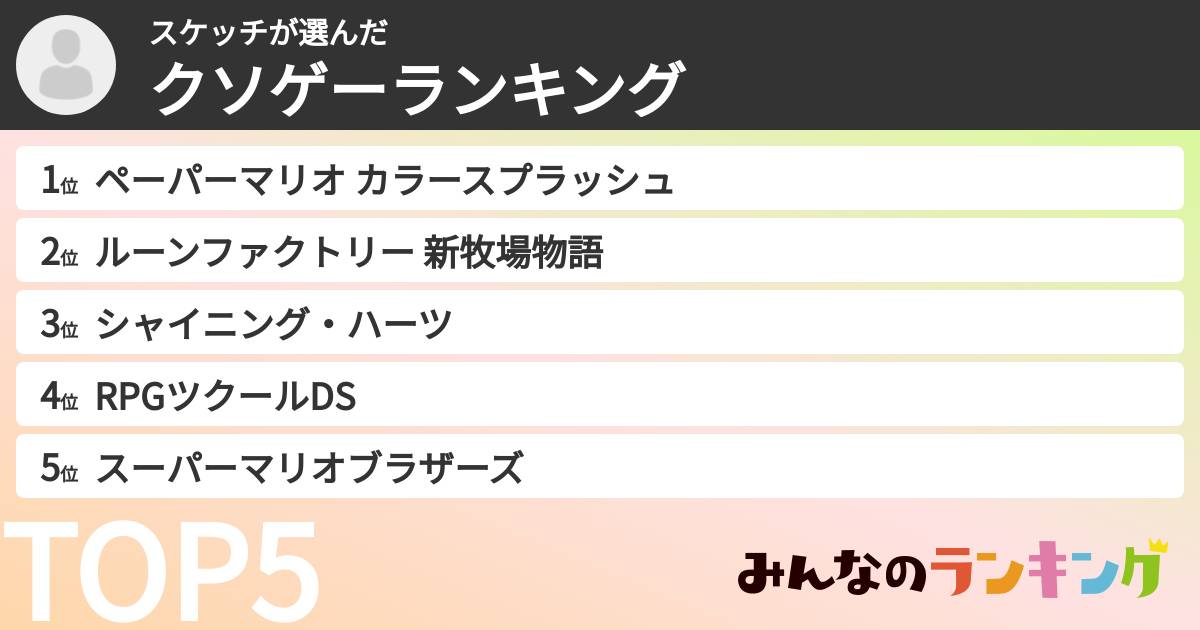 スケッチさんの「クソゲーランキング」