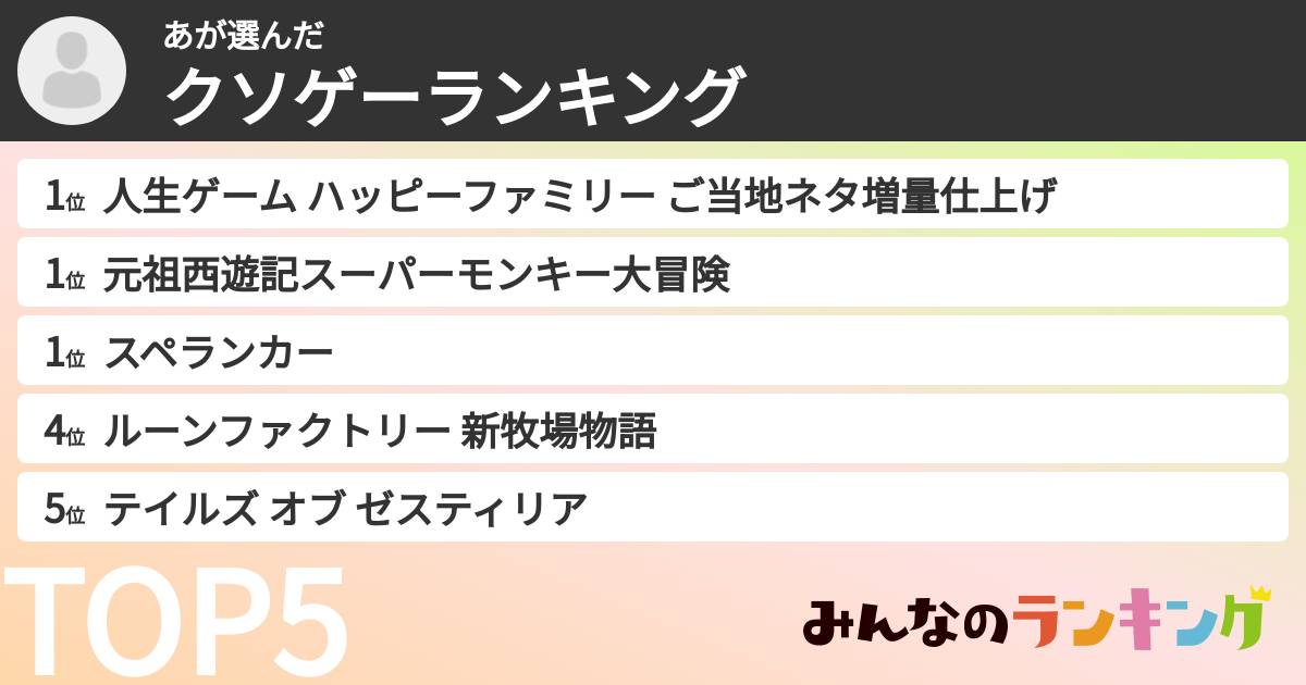 あさんの「クソゲーランキング」