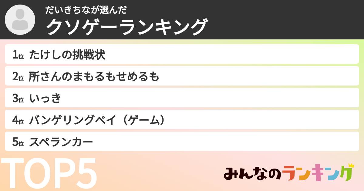 だいきちなさんの「クソゲーランキング」