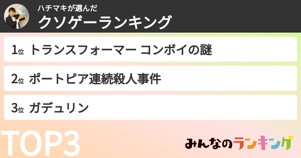 ハチマキさんの「クソゲーランキング」