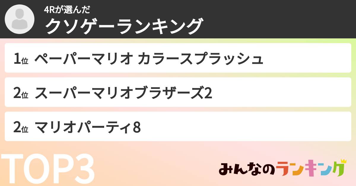 4Rさんの「クソゲーランキング」