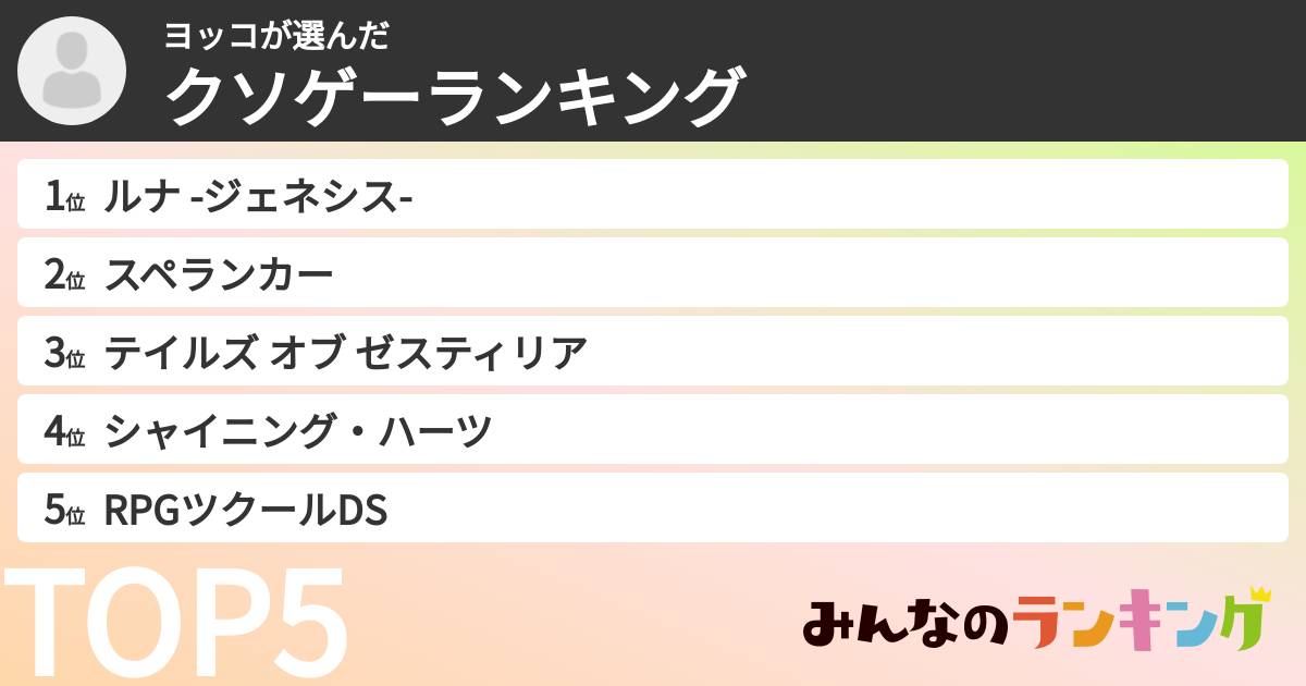 ヨッコさんの「クソゲーランキング」
