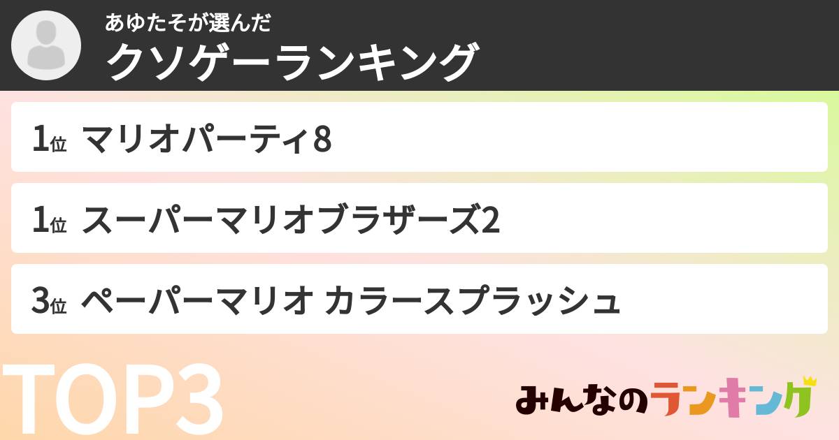 あゆたそさんの「クソゲーランキング」