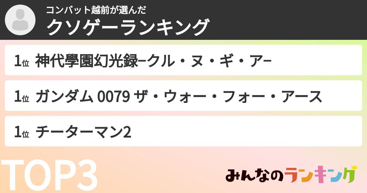 コンバット越前さんの「クソゲーランキング」
