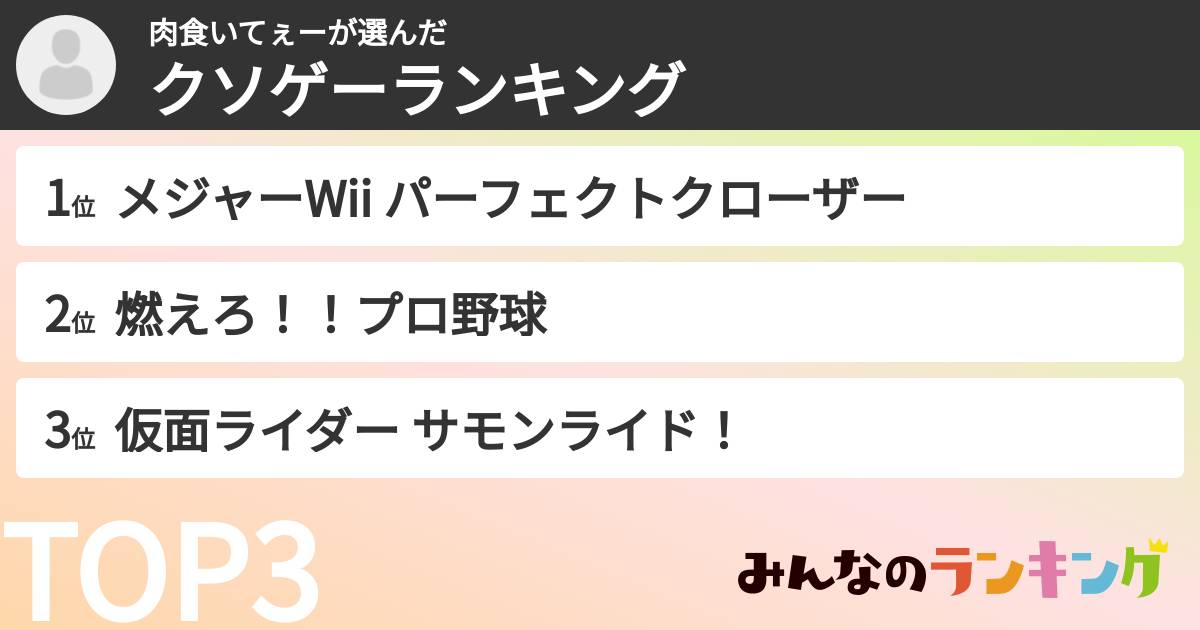 肉食いてぇーさんの「クソゲーランキング」