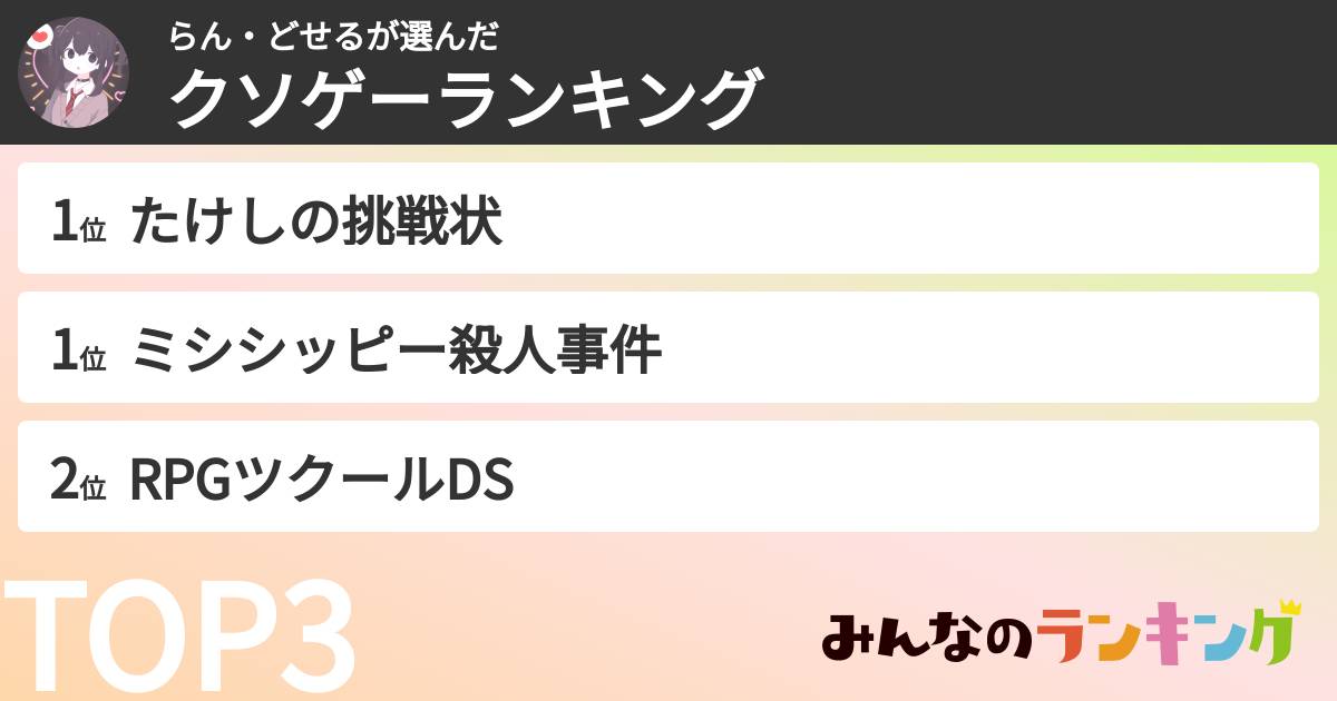 らん・どせるさんの「クソゲーランキング」