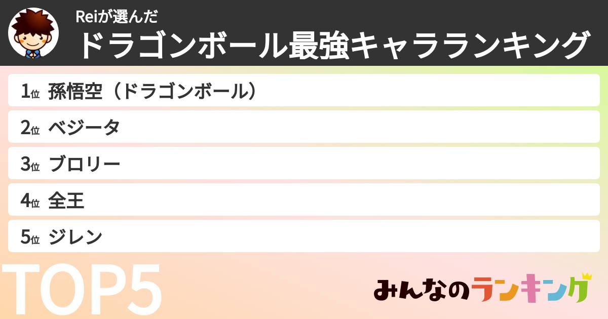 Reiさんの「ドラゴンボール最強キャラランキング」