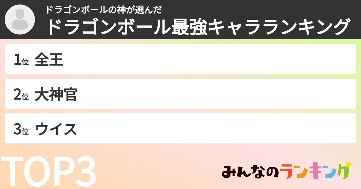 ドラゴンボールの神さんの「ドラゴンボール最強キャラランキング」