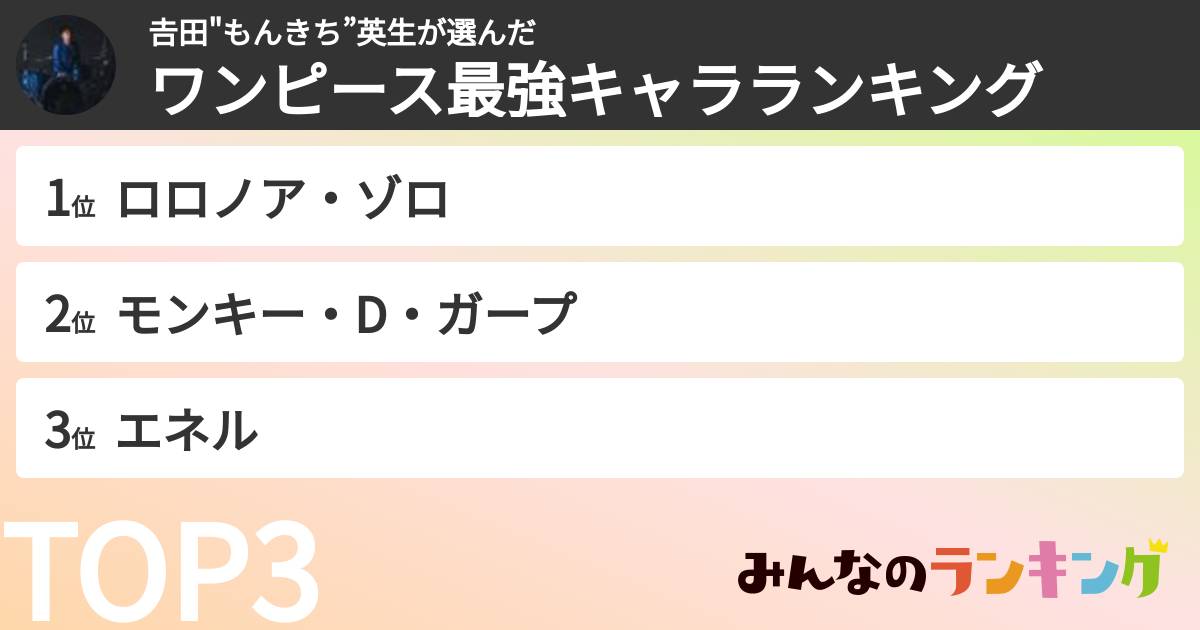 𠮷田"もんきち”英生さんの「ワンピース最強キャラランキング」