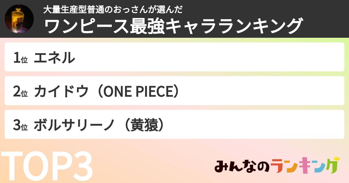 大量生産型普通のおっさんさんの「ワンピース最強キャラランキング」