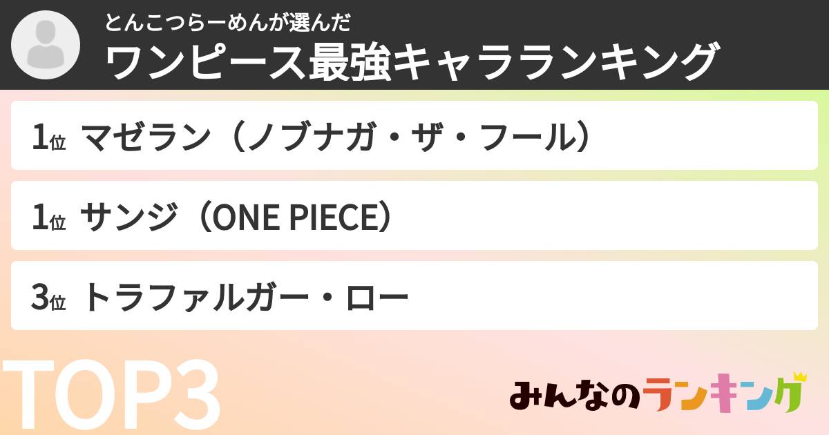 とんこつらーめんさんの「ワンピース最強キャラランキング」
