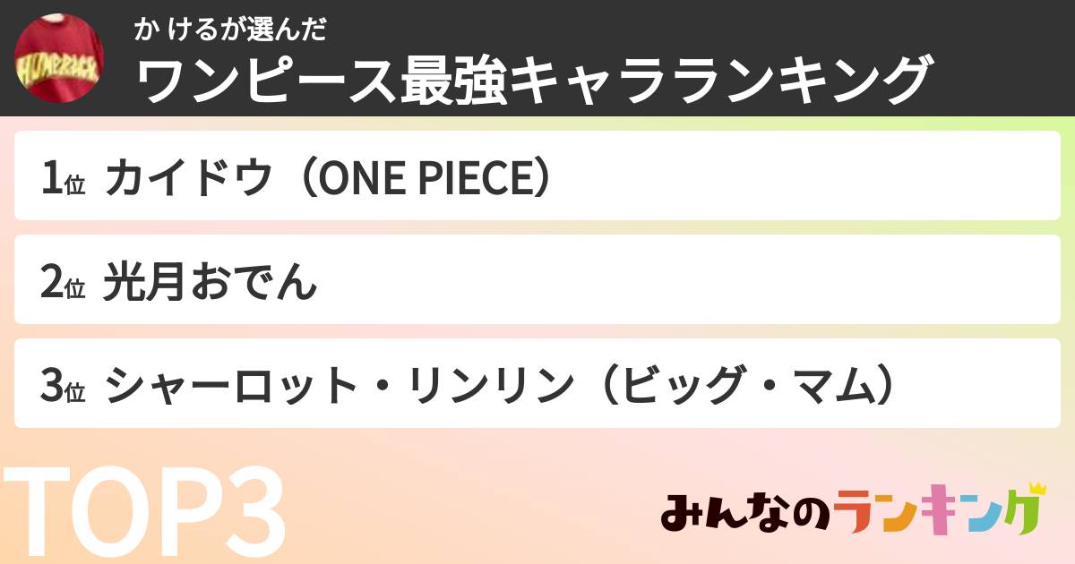 か  けるさんの「ワンピース最強キャラランキング」