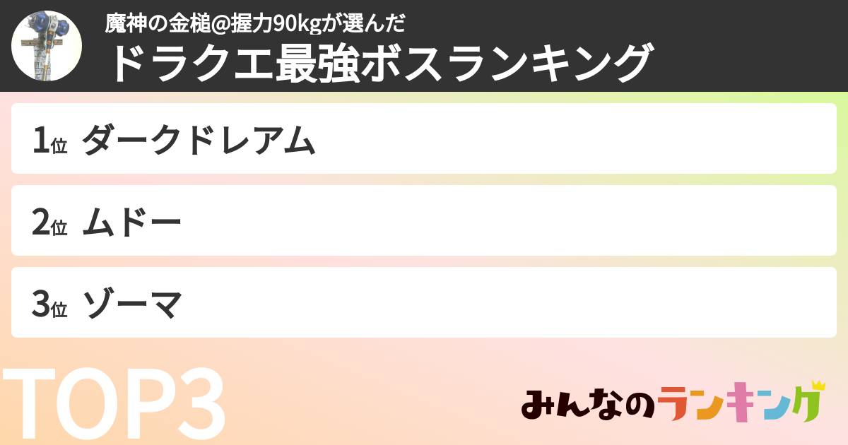 魔神の金槌@握力90kgさんの「ドラクエ最強ボスランキング」