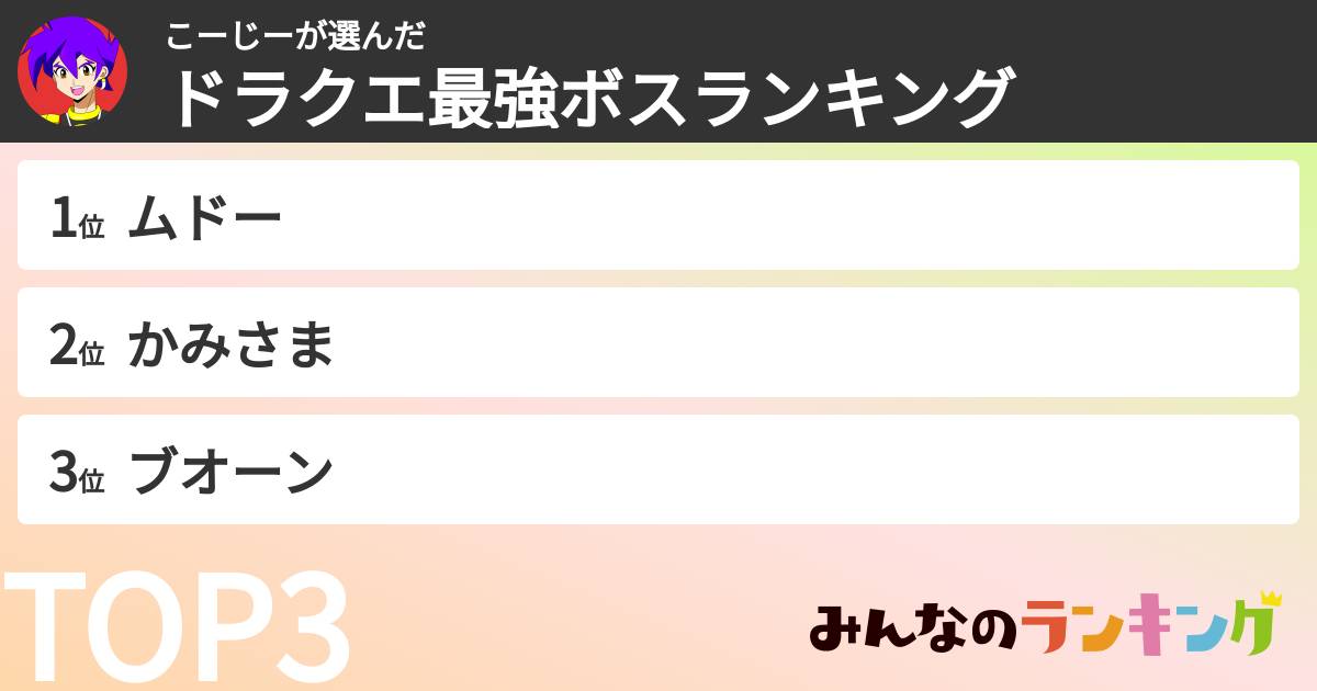 こーじーさんの「ドラクエ最強ボスランキング」